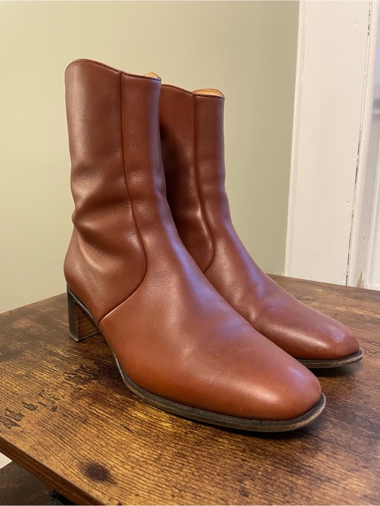 Hermes Shoes - Hermes Brown Leather Ankle Boots with Block Heel